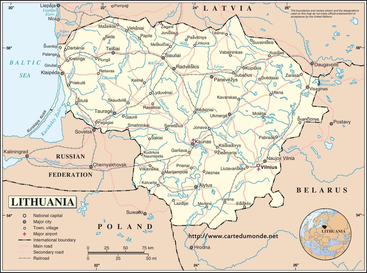 Mapa da Lituânia país