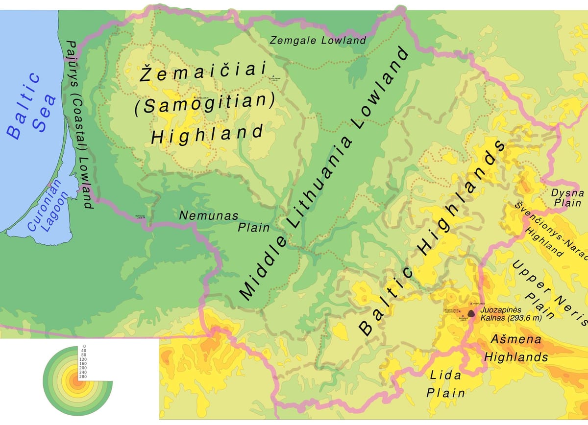 Mapa da Lituânia física