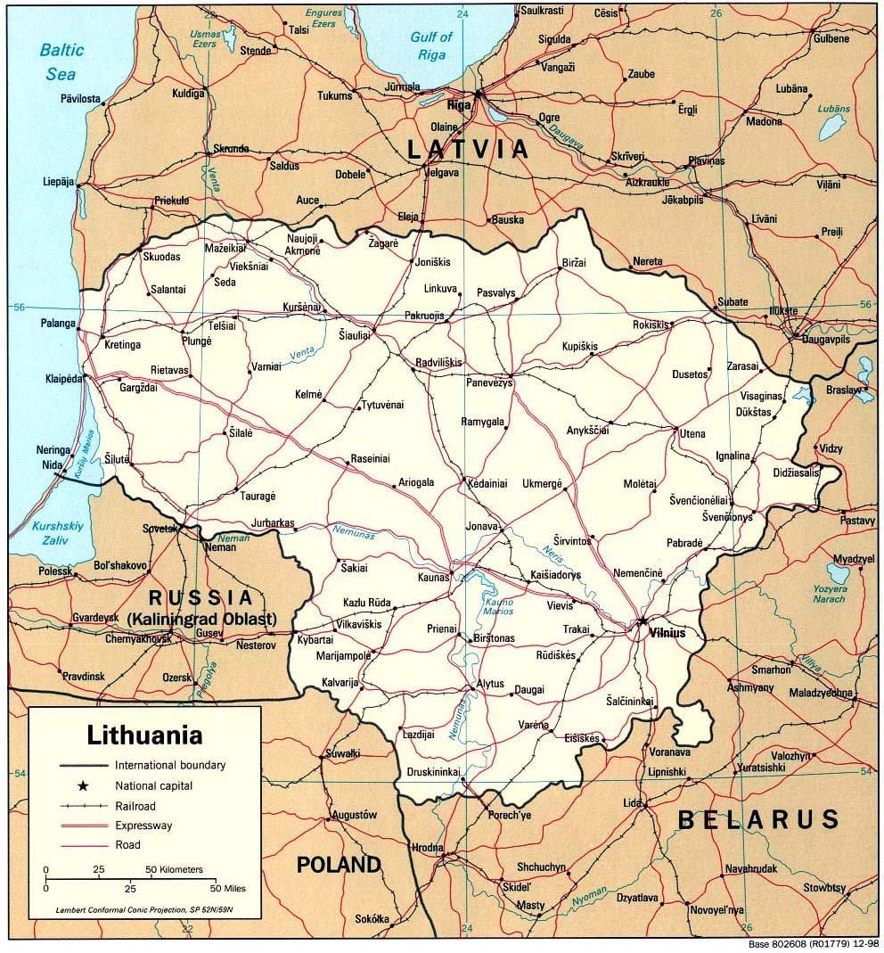 mapa mostrando a Lituânia
