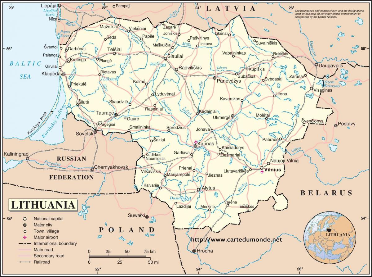 Mapa da Lituânia país