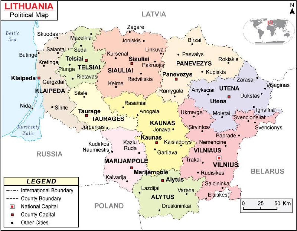Mapa político da Lituânia