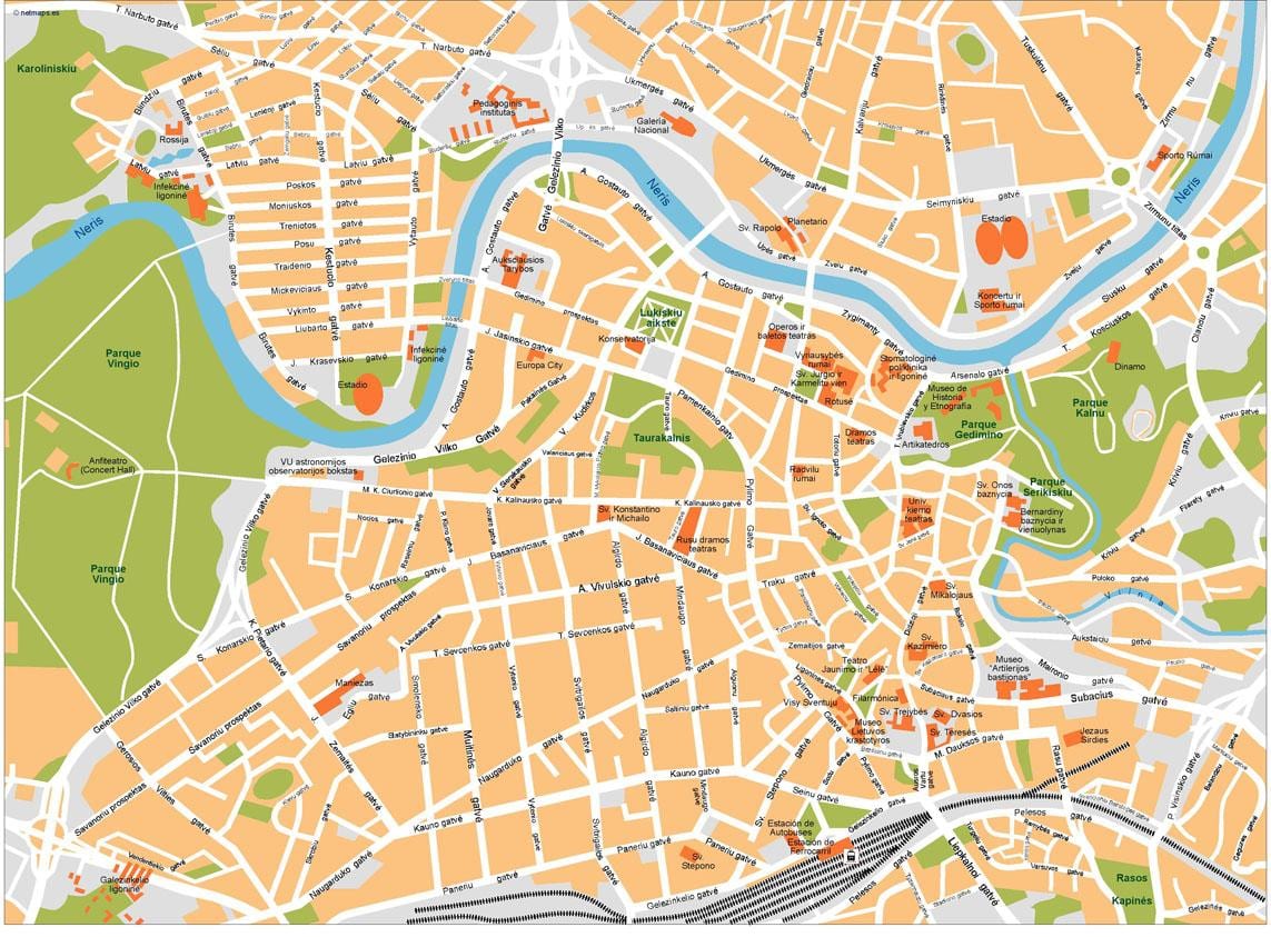 Mapa de vilnius, Lituânia 
